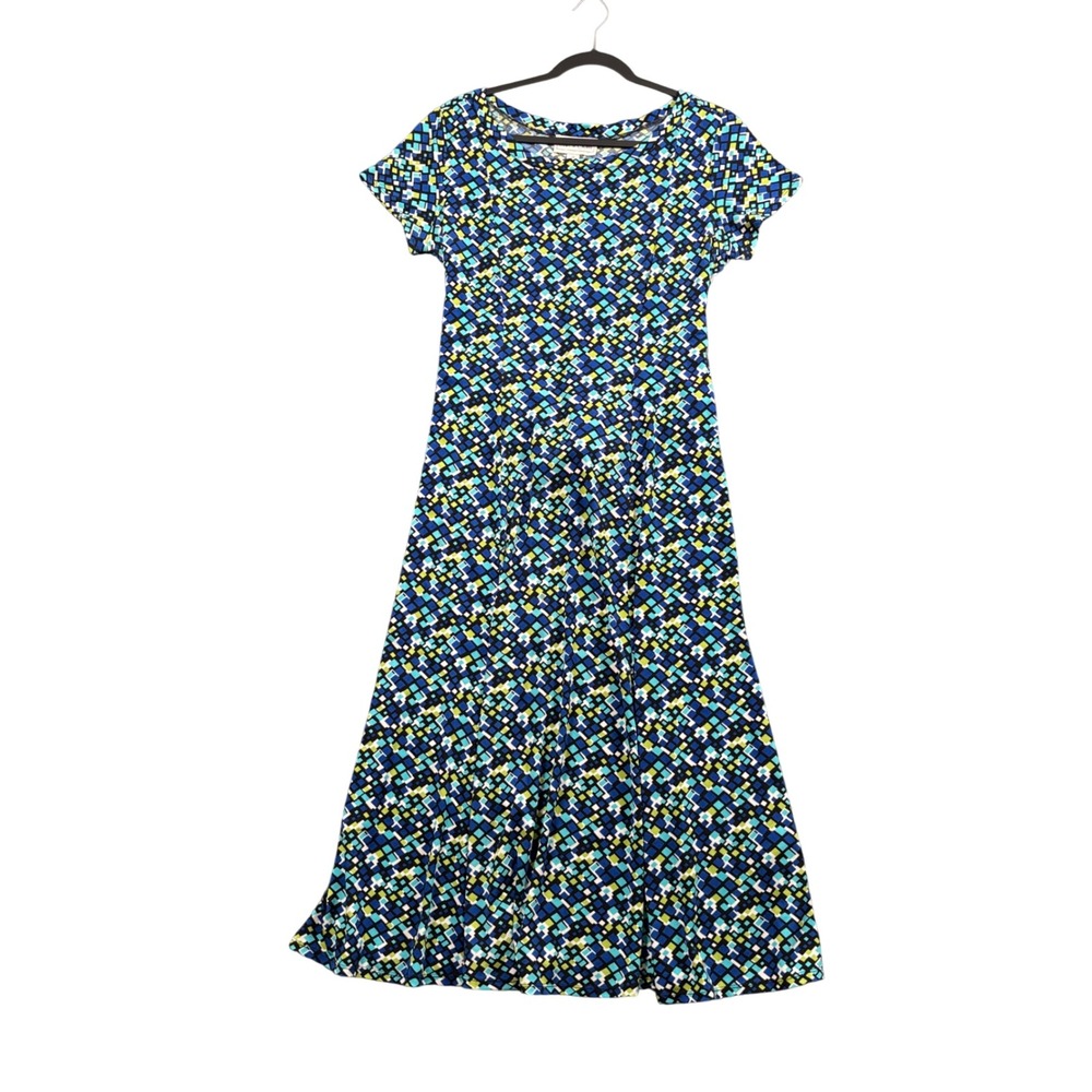 Chelsea‎ Studio Blue Green Maxi Dress Tie Waist Coastal Cottagecore Womens 14